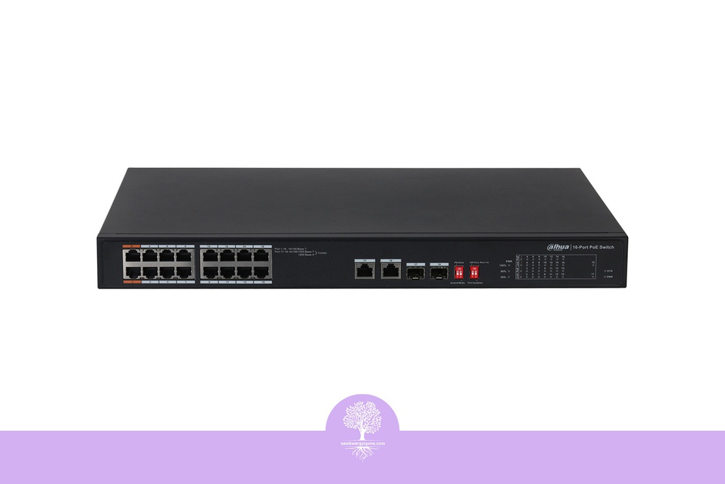Dahua PoE Network Switch (16-Port 100 Mbps + 2-Port Gigabit + 2-Port SFP Optical PoE Switch)