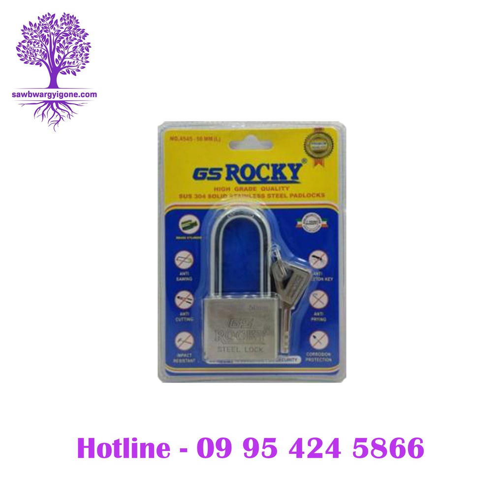 No.4545, 40mm (L), GS Rocky, SUS 304 Solid Stainless Steel Padlock