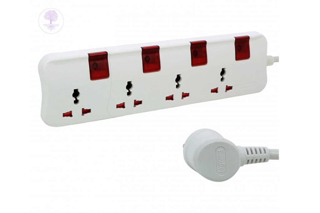 4X2P+E, 4Switches, Single Pole, O PLUG 2M CORD WHITE, LEGRAND MOES MS 