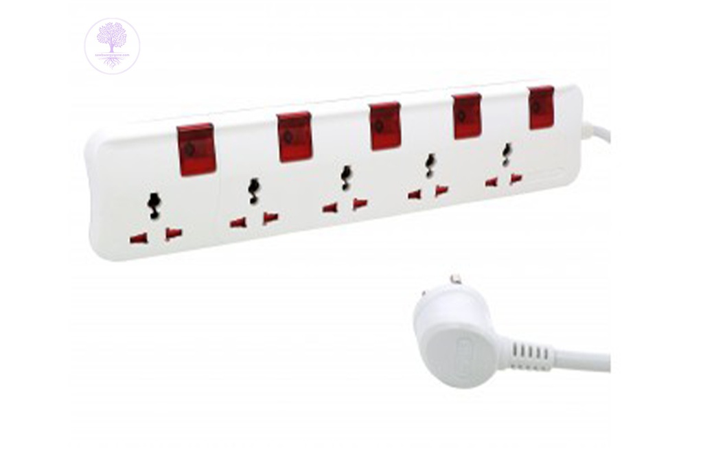 5X2P+E, 5Switches, Single Pole, O PLUG 2M CORD WHITE, LEGRAND MOES MS 