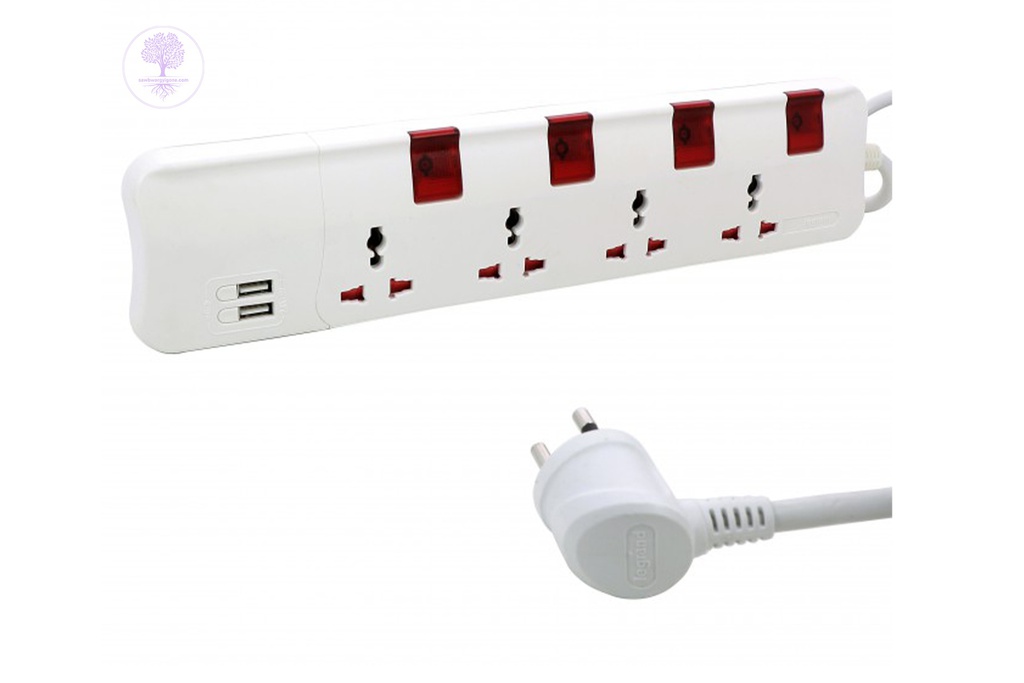 4X2P+E, 4Switches, Single Pole, 2XUSB A O PLUG 2M CORD WHITE, LEGRAND MOES MS 