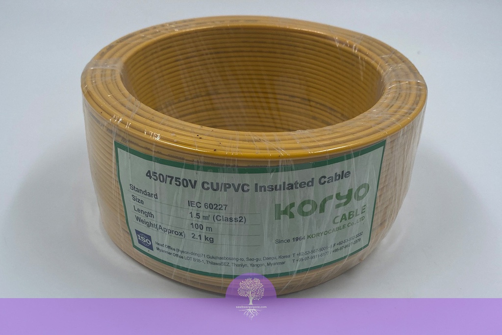 1.5mm^2 (3/.029in), (Yellow), 450/750 Koryo Building Wire 1.5SQ