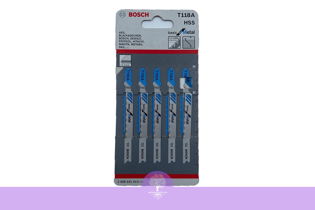 T 118A (5 PCs/Pack), (17-24 TPI Basic for Metal), BOSCH T-Shank Jig Saw Blade Set
