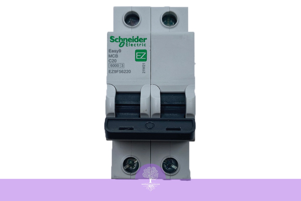 2P, 20A, 6kA, Easy9, C Curve, Schneider MCB Breaker