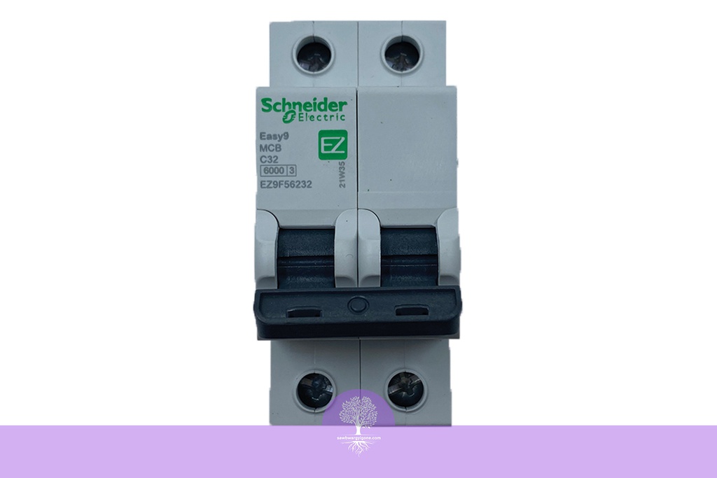 2P, 32A, 6kA, Easy9, C Curve, Schneider MCB Breaker