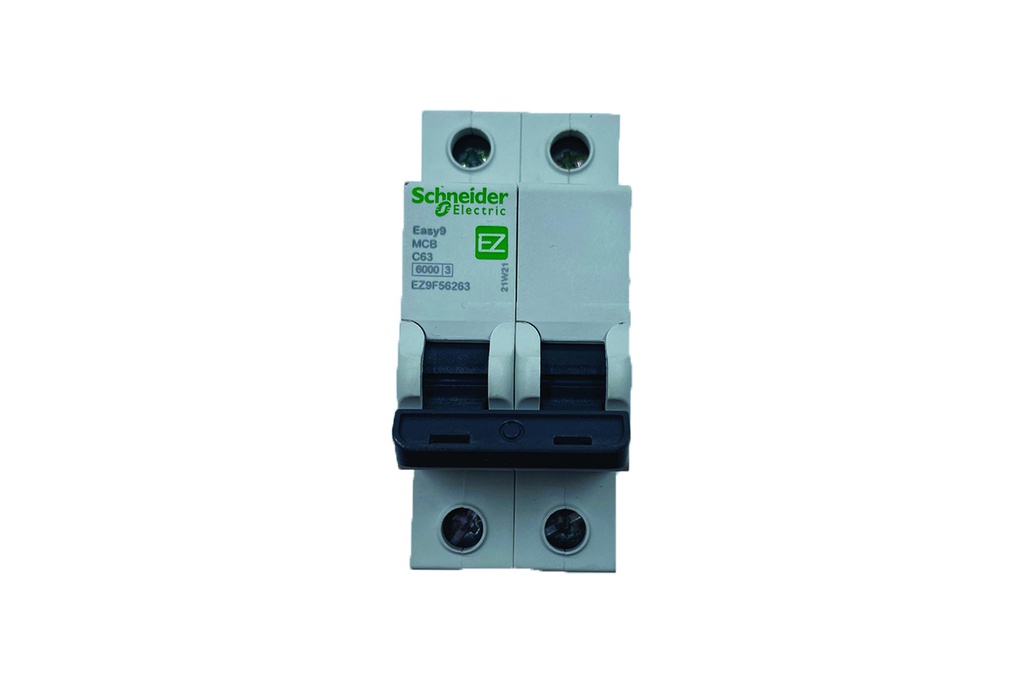 2P, 63A, 6kA, Easy9, C Curve, Schneider MCB Breaker