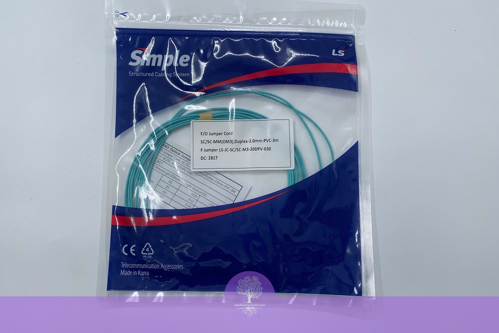 SC-SC-3M (GR), OM3, LS Simple Fiber Optic Patch Cord, Multi Mode, Duplex