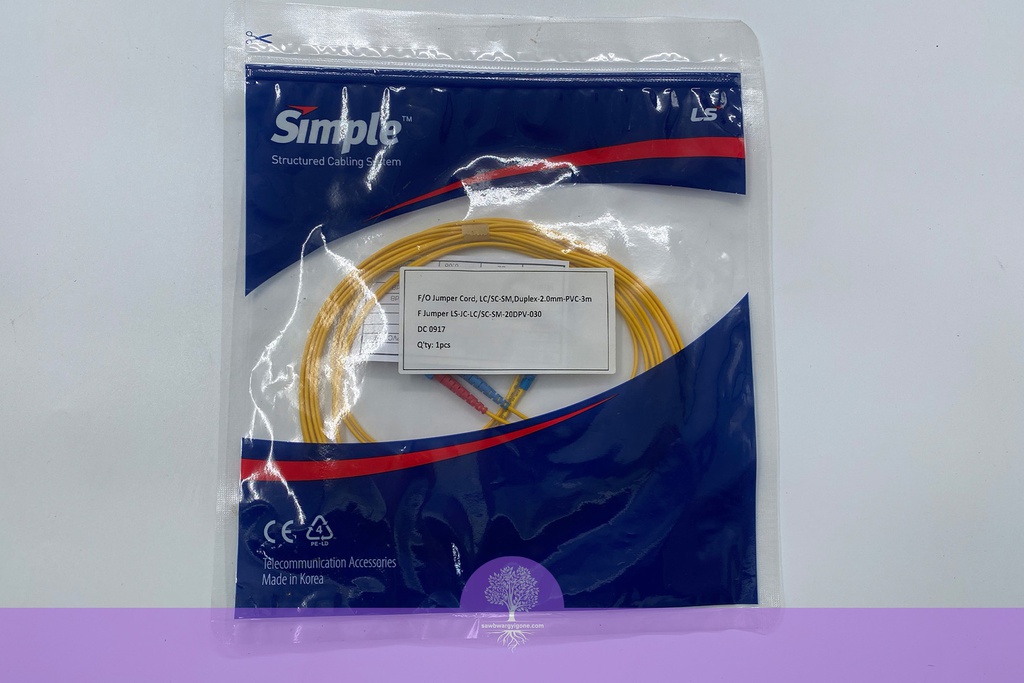 LC-SC-3M(YL), LS Simple Fiber Optic Patch Cord, Single Mode, Duplex