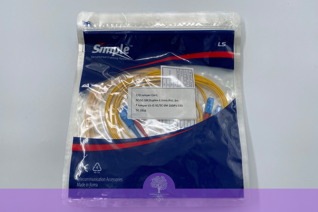 SC-SC-3M (YL), LS Simple Fiber Optic Patch Cord, Single Mode, Duplex