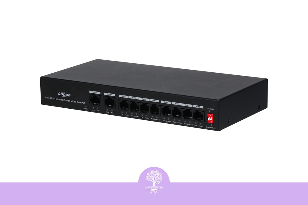 10-Port Fast Ethernet with 8-Port PoE, Dahua, Network Switch