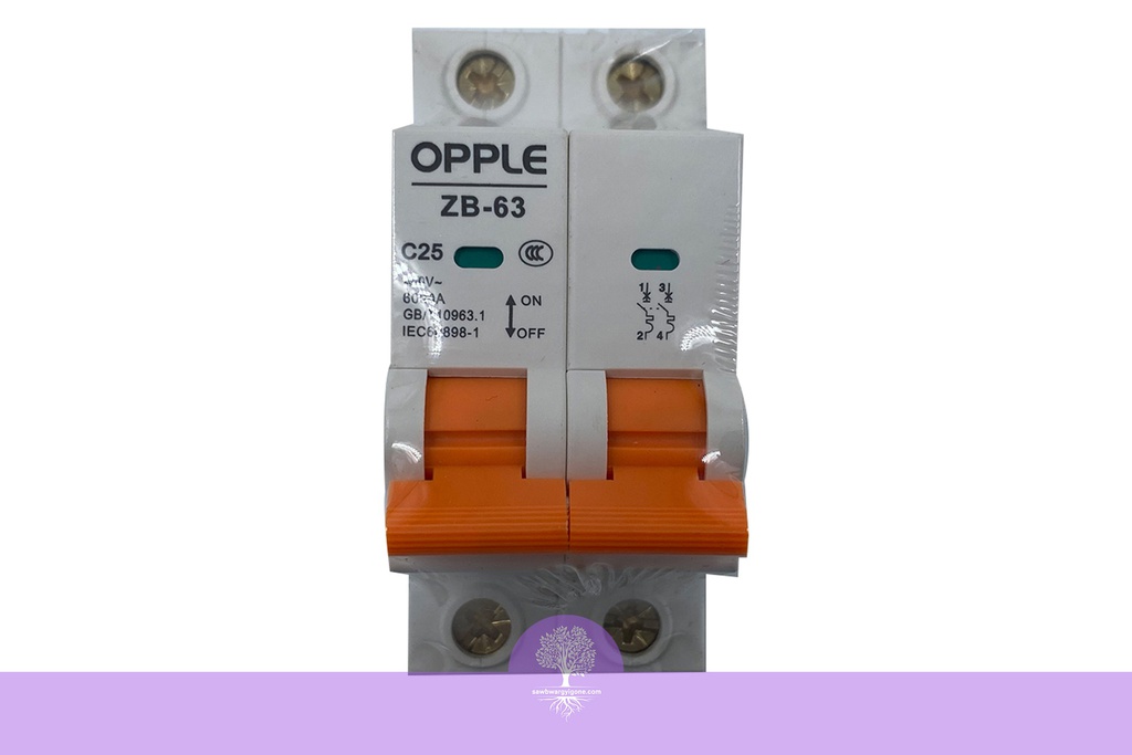 25A, 2 Pole, Opple MCB, ZB-63C25-2P-breaker