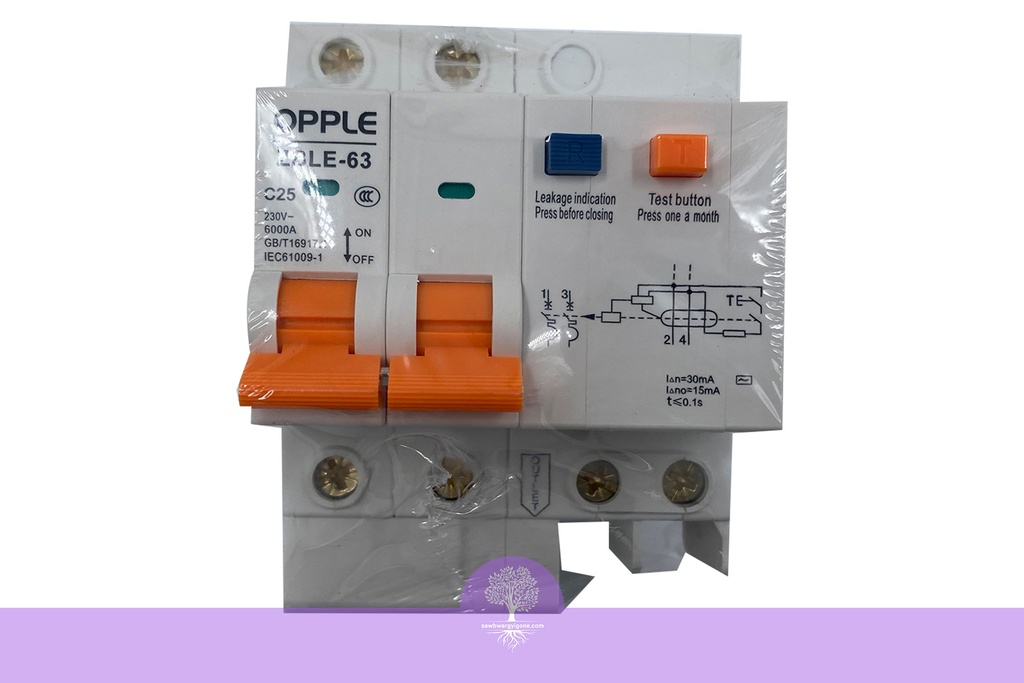 25A, 2 Pole, Opple RCBO, ZBLE-63C25-2P-leakage circuit breaker