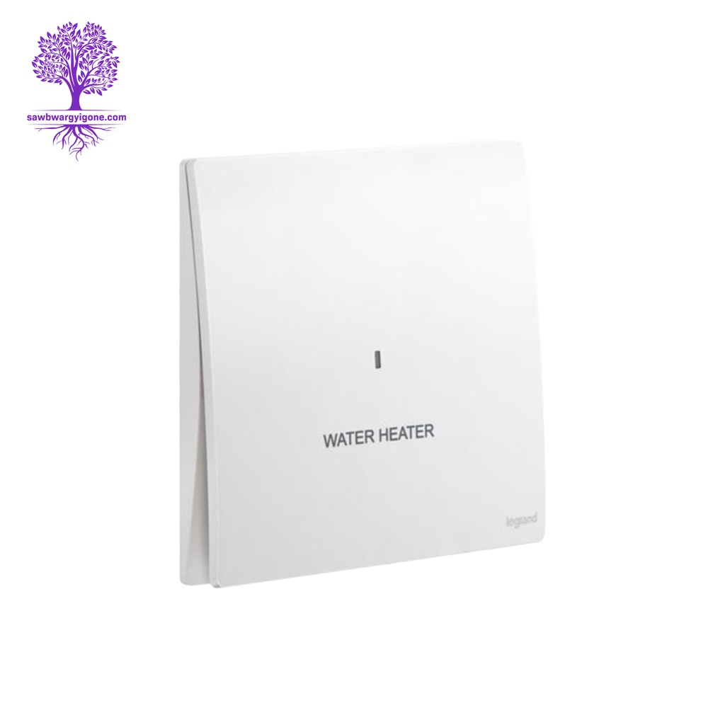 1 Gang 1 Way, 20AX, Legrand, Mallia Sense Series, Double Pole + Red Power Indicator + Water Heater Marking + Earth Link (Matt White)