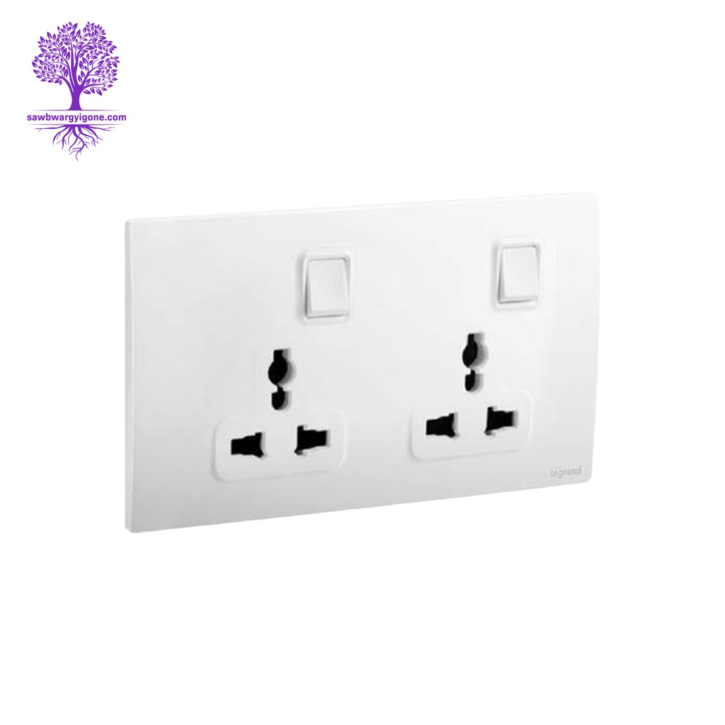 2 x 1 Gang, Legrand, Mallia Sense Series, Multistandard Switched Socket (Matt White)