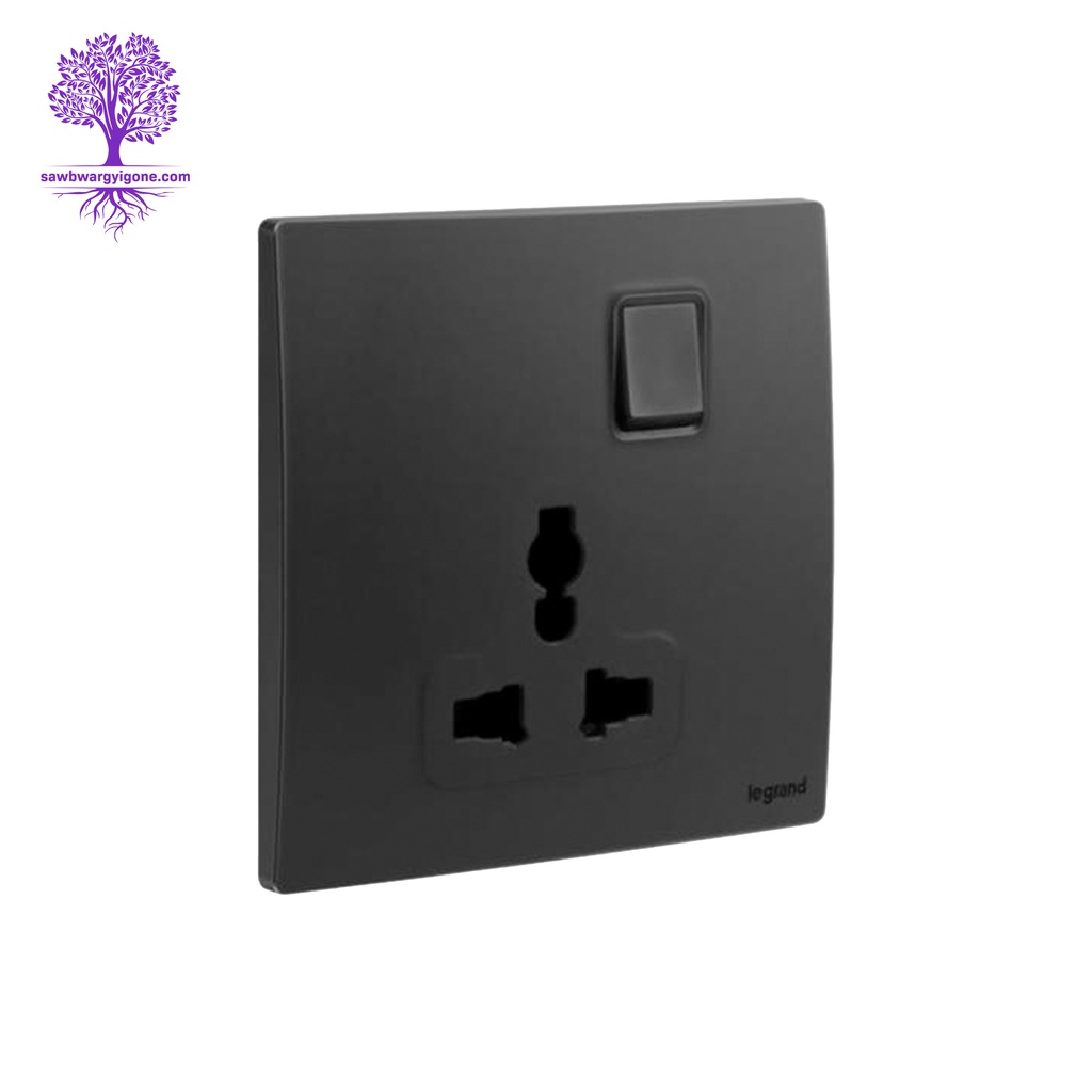 Legrand, Mallia Sense Series, Multistandard Switched Socket (Matt Black)