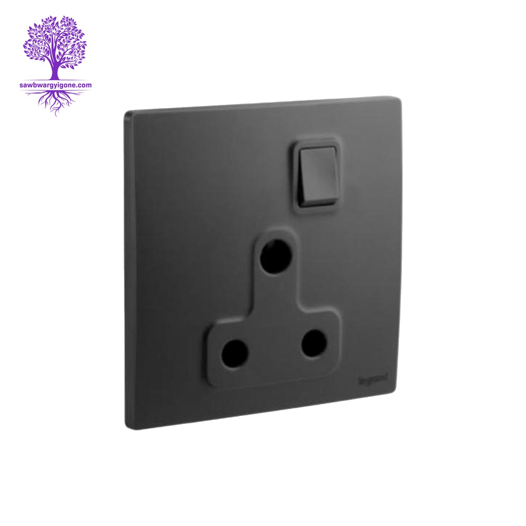 15A, Legrand, Mallia Sense Series, BS Switched Socket (Matt Black)