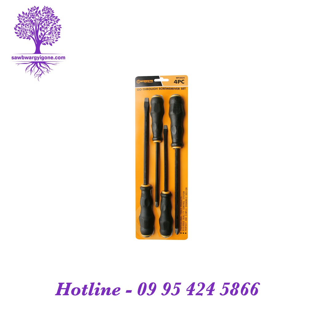 4Pcs, WORKSiTE, Go-Through Screwdriver Set