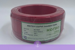 [C0020-002-02] 2.5mm^2 (7/.029in), (Red), 450/750 Koryo Building Wire 2.5SQ